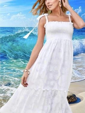 Lilly Pulitzer White Tie-Shoulder Smocked Midi Dress
